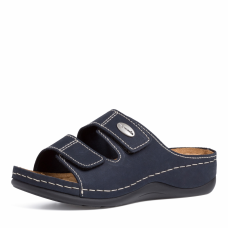 Navy Leather Adjustable Slip-On Sandals, 27510