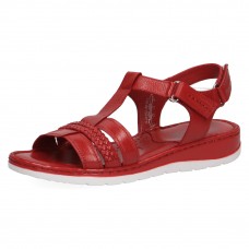 Caprice Red Leather T-Strap Wedge Sandals, 28152