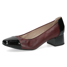 Caprice Black Leather Pump Heels with Patent Toe, Stretch Out, ANTISHOKK & AIRMOTION Technology, 22306 variation 1
