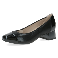 Caprice Black Leather Pump Heels with Patent Toe, Stretch Out, ANTISHOKK & AIRMOTION Technology, 22306 variation 2