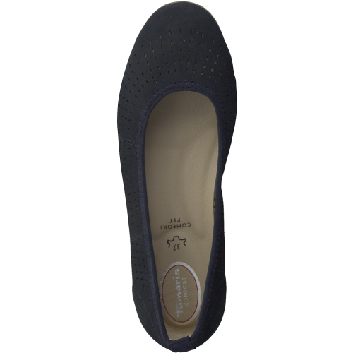 Tamaris Comfort Perforated Navy Ballerina Flats with Removable Footbed, 52101 - Image 3