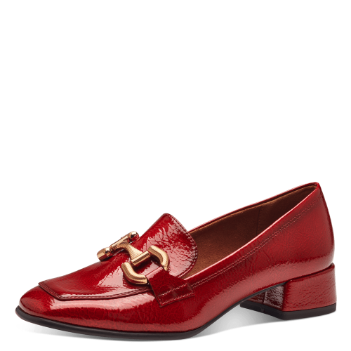 24316 variant 2 Red Patent Block Heel Pumps with Gold Hardware - Image 2